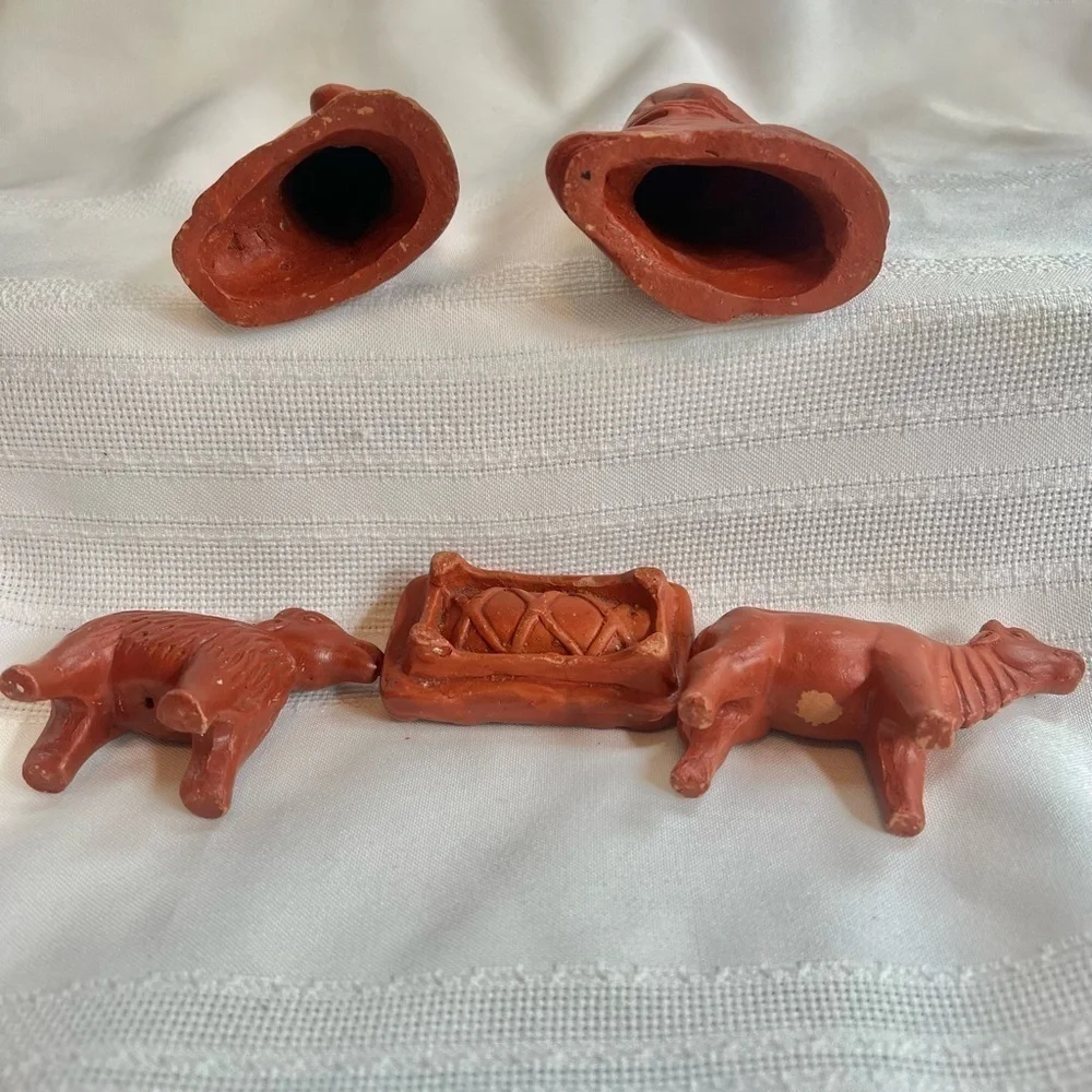 VTG Bangladesh Handcrafted Terracotta Nativity Set Red Clay Christmas Creche
